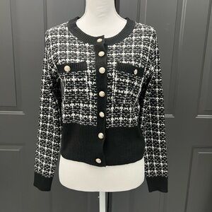 SHEIN Black and White Plaid Cardigan